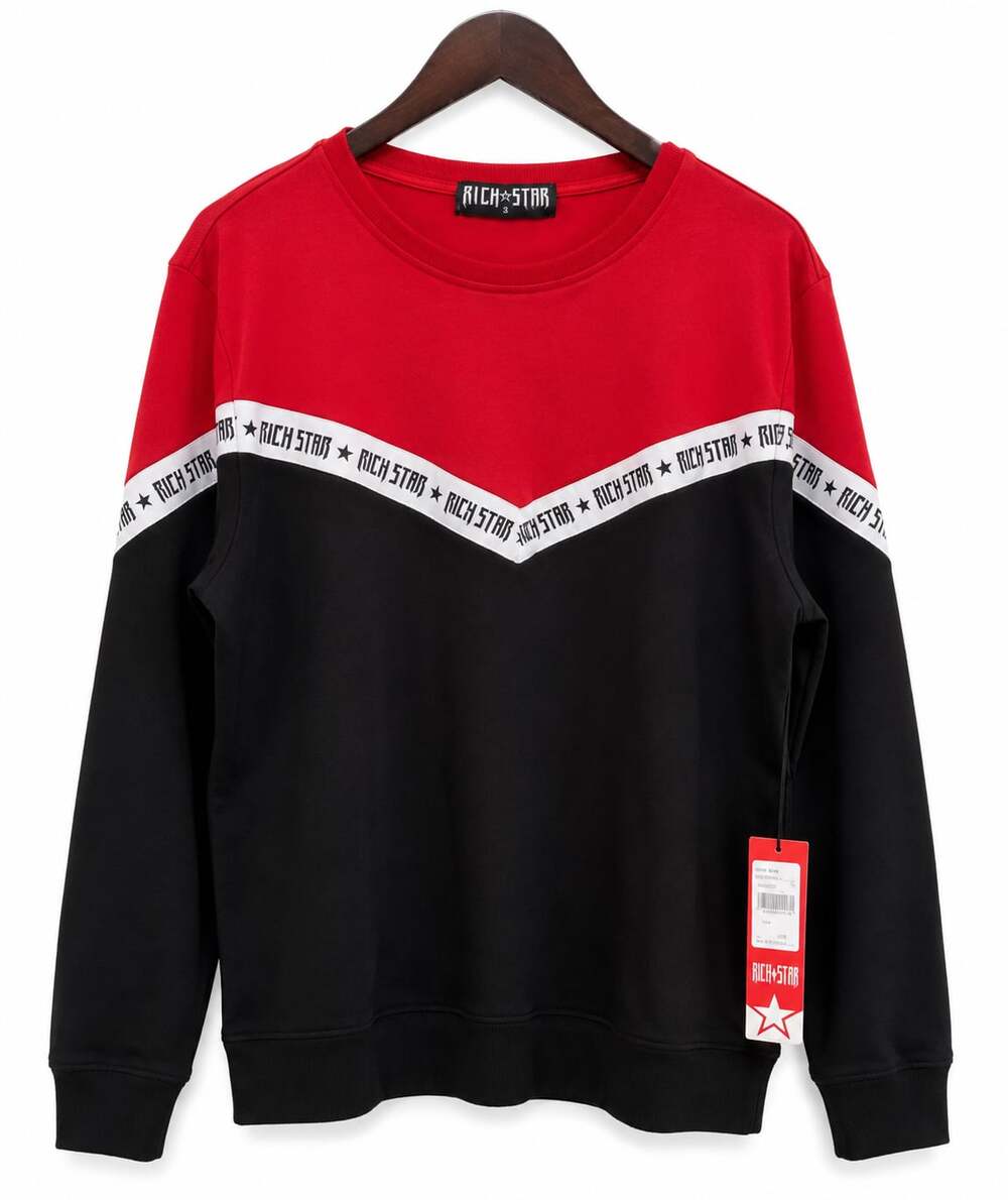 NWT Rich Star Red and Black Chevron Colorblock Pullover Crewneck Sweatshirt
